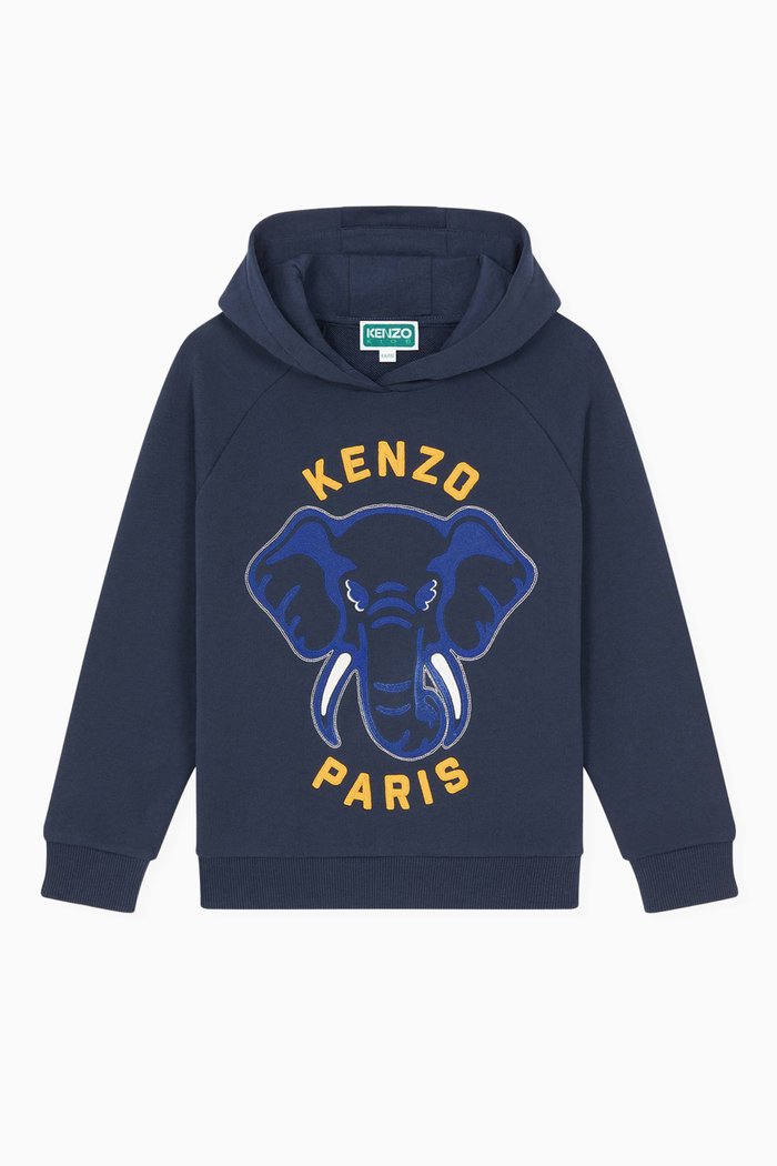 

Elephant Logo Hoodie in Cotton Fleece, Blue