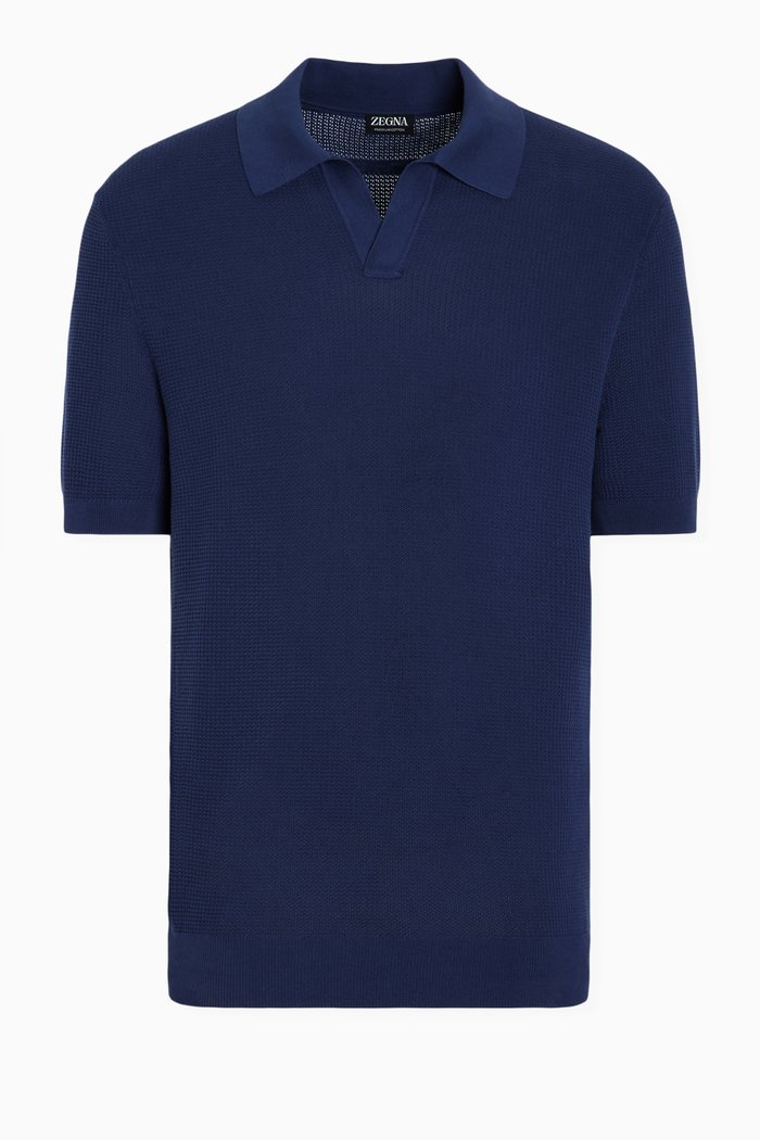 

Open-collar Polo Shirt in Cotton-knit, Blue