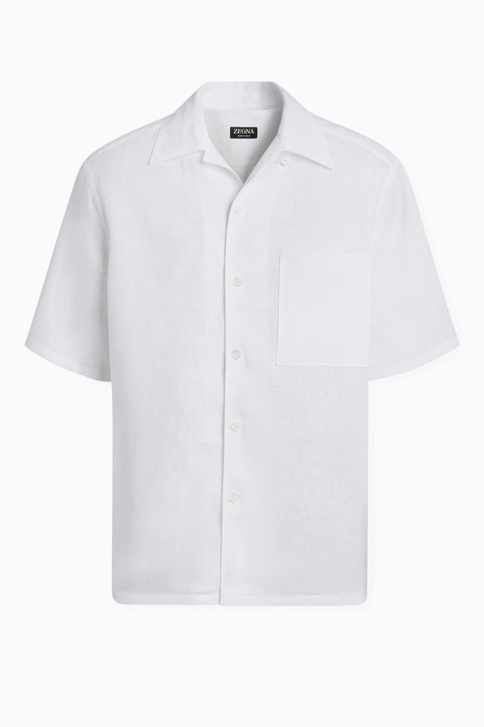 Cuban Collar Shirt in Linen, White