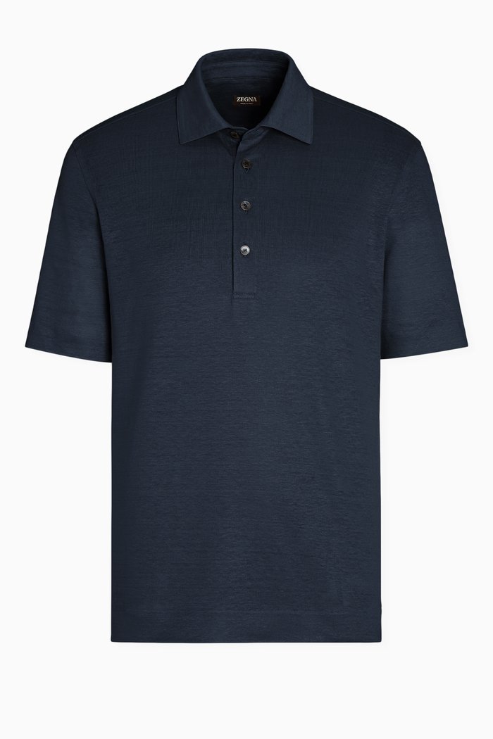 

Polo Shirt in Linen, Blue