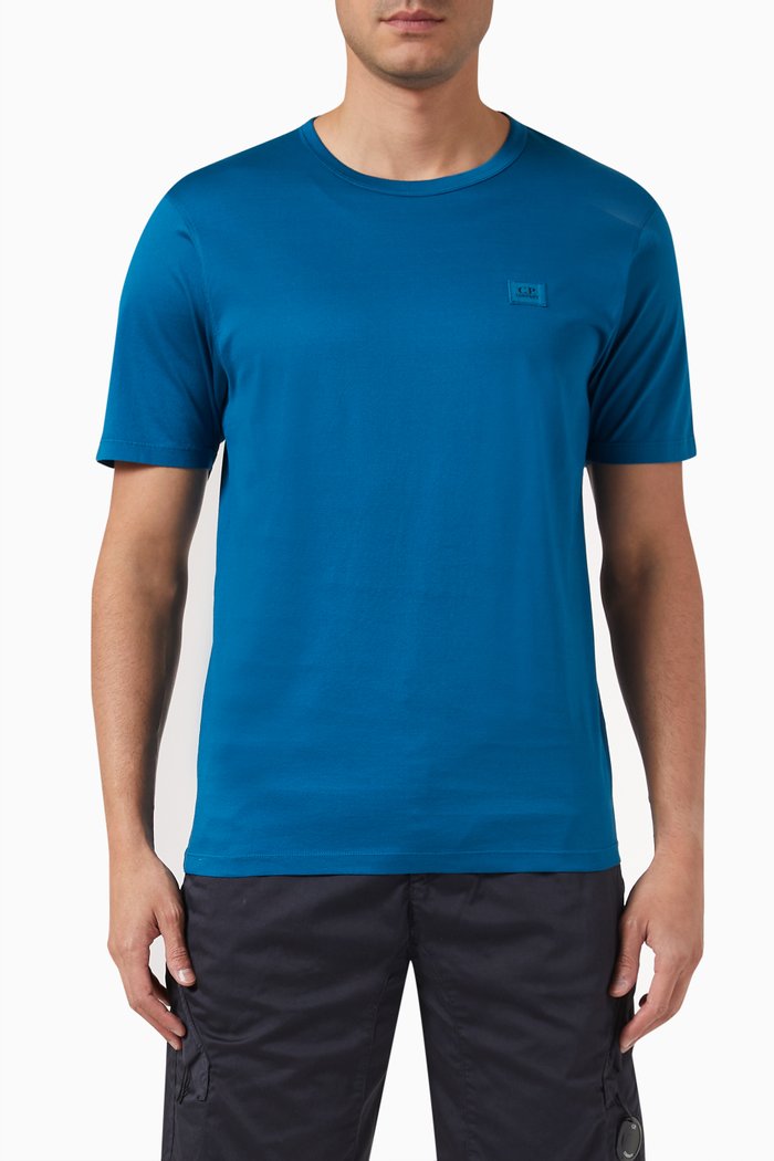 70/2 Mercerized Logo T-shirt in Cotton-jersey, Blue