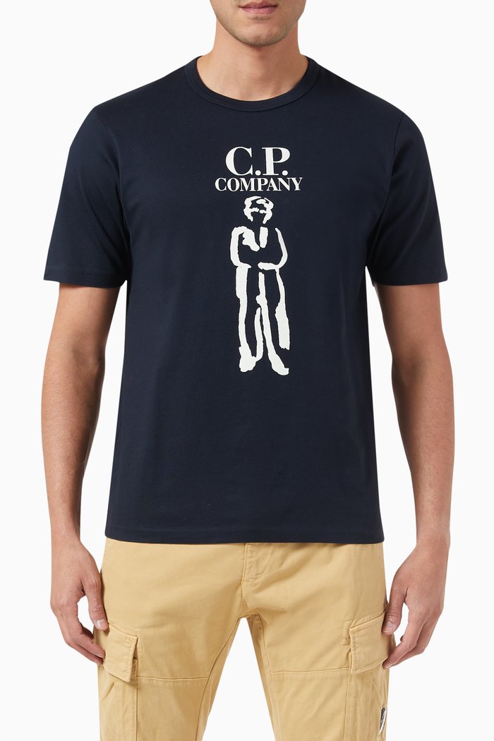 

30/2 Mercerized British Sailor-print T-shirt in Cotton-jersey, Blue