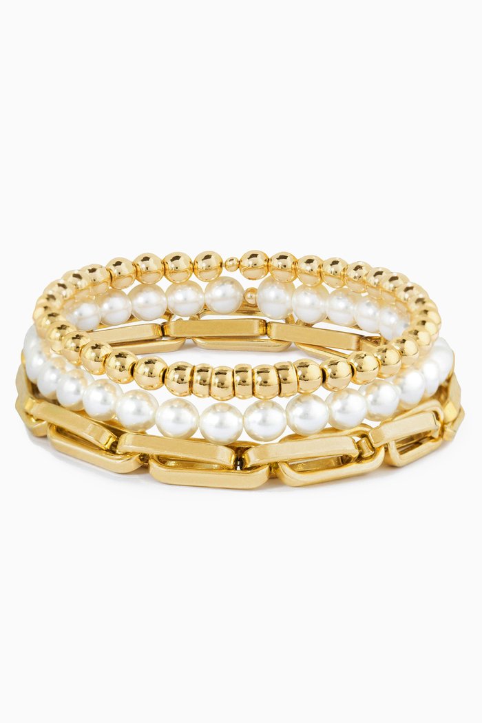 

Alexandria Pearl Stretch Bracelet Set in 14kt Gold-plated Brass, White