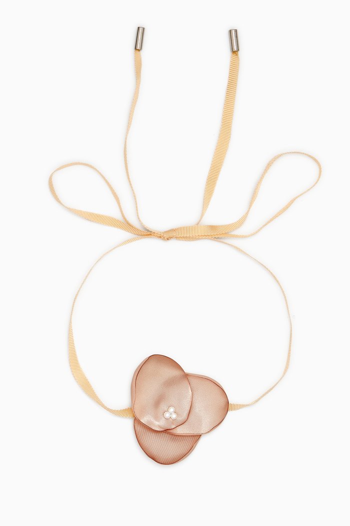 

Flower Pearl Choker in Fabric, Pink