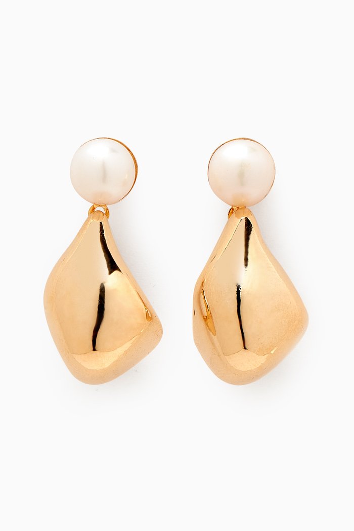

Pearl Stud Earrings in 14kt Gold-plated Brass, White