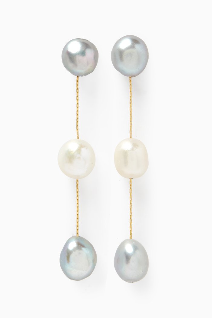 

Pearl Drop Earrings in 18kt Gold-plated Brass, White