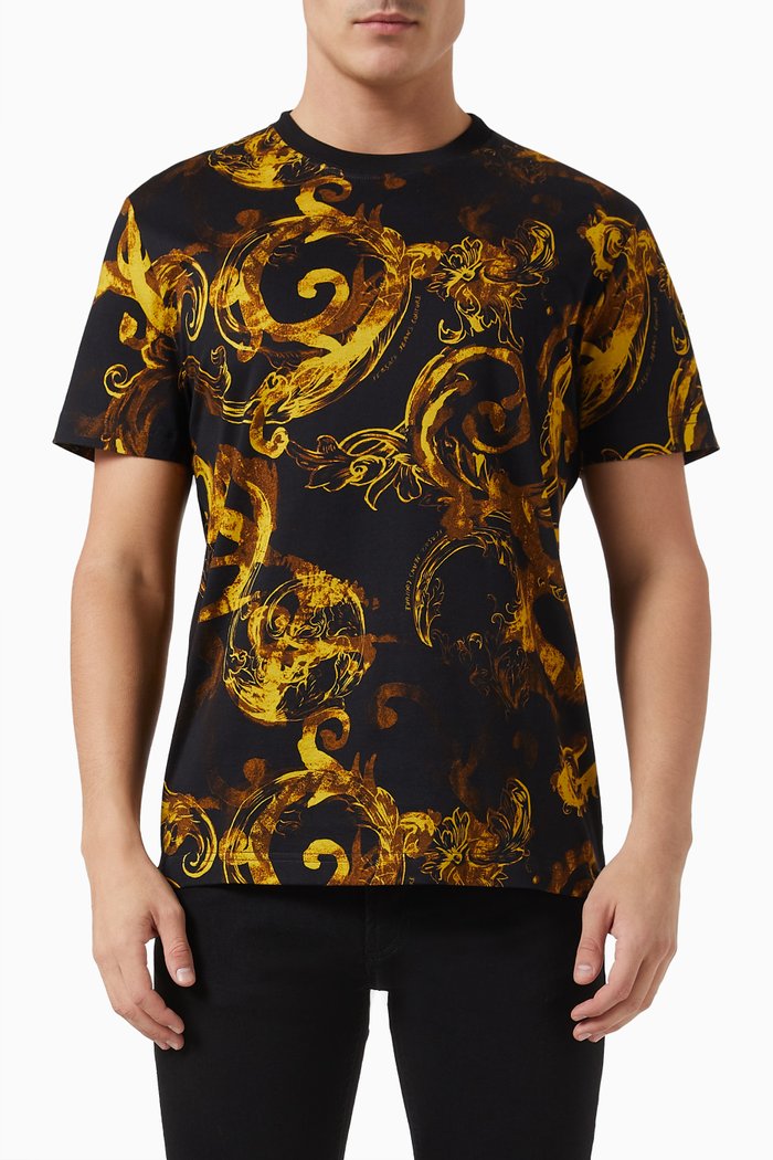 

Baroque Motif T-Shirt in Cotton, Black