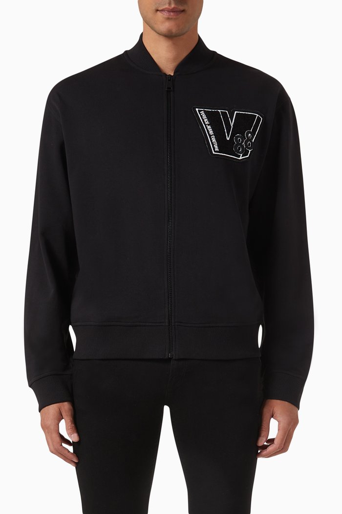 

Front-zip Sweater in Cotton, Black