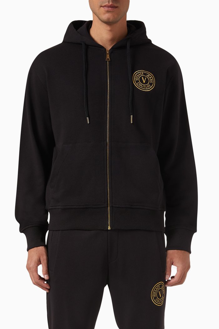 Embroidered-logo Hoodie in Cotton, Black