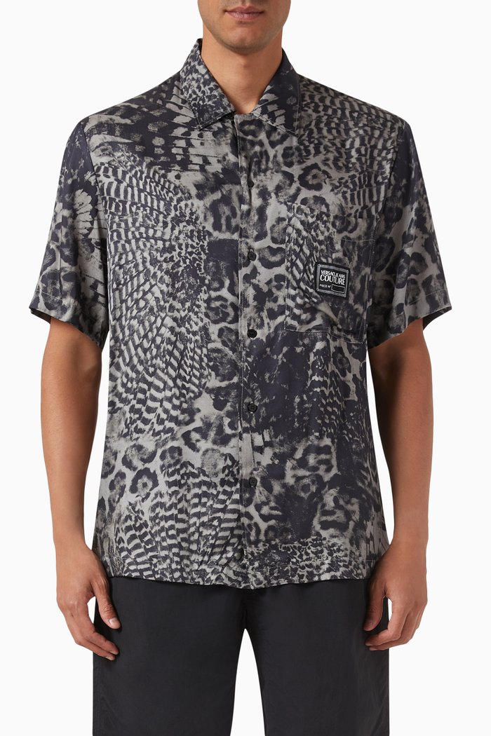 Animal-print Shirt in Viscose, Blue