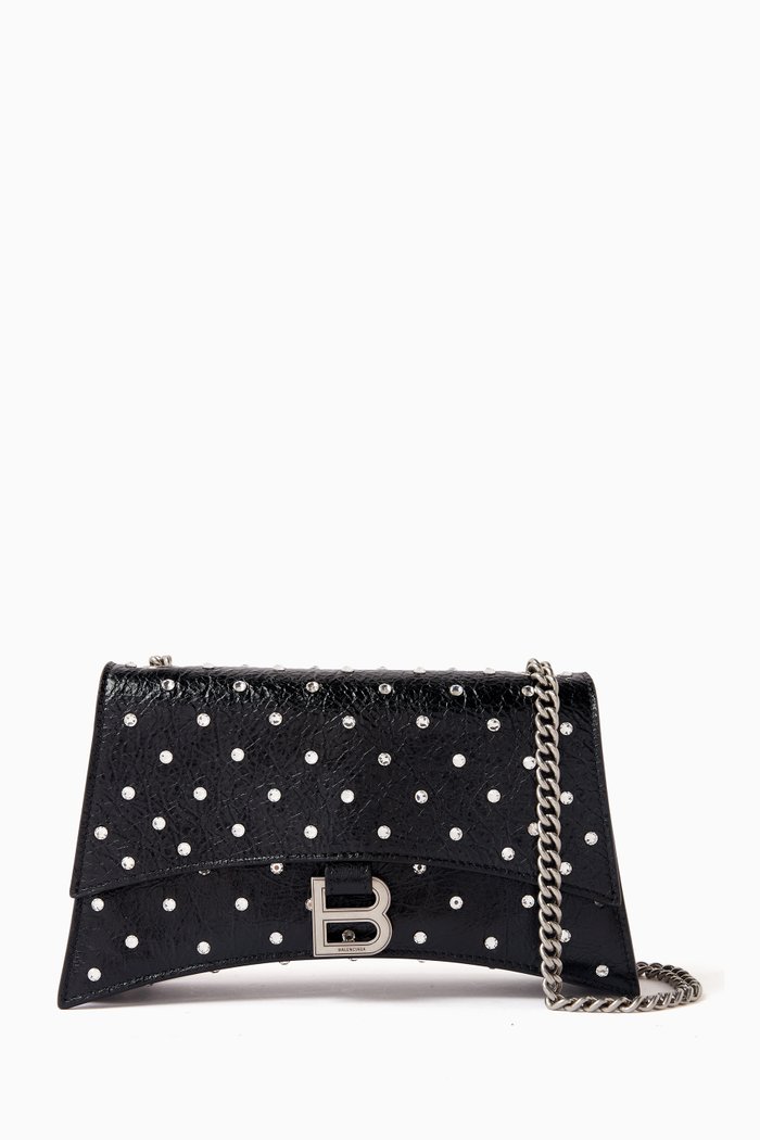 

XS Crush Chain Embellished Shoulder Bag in Arena Lambskin, Black