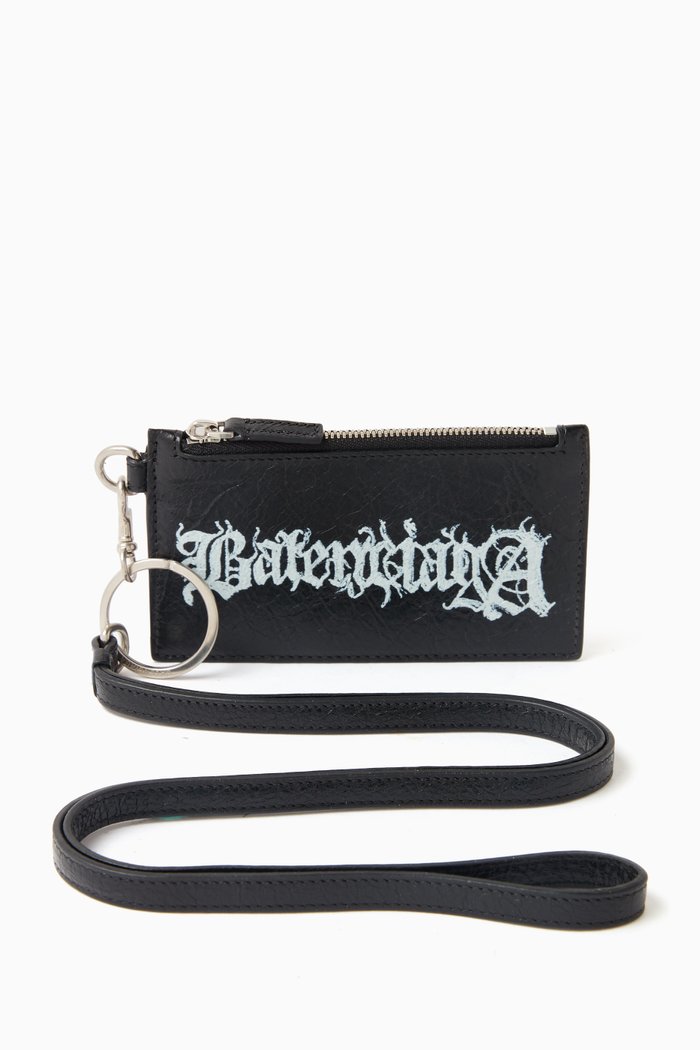 DIY Metal Cash Card Case On Keychain in Arena Lambskin, Black