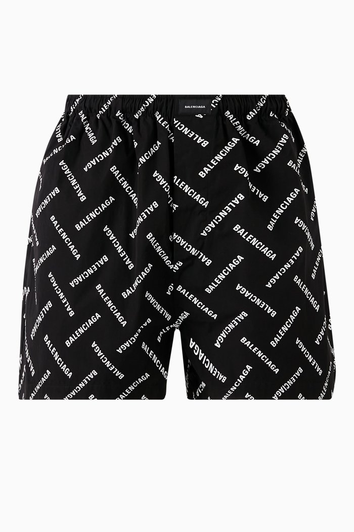 

All-over Diagonal Logo Pyjama Shorts in Cotton-poplin, Black