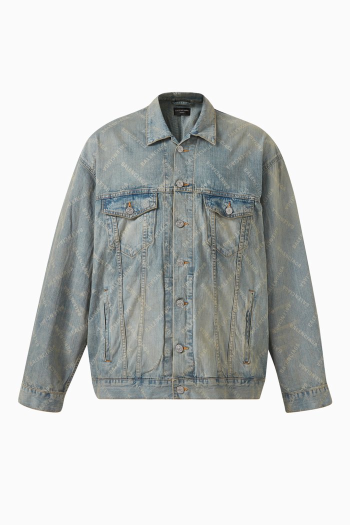 

Unisex Bal Diagonal Allover Oversized Jacket in Denim, Blue