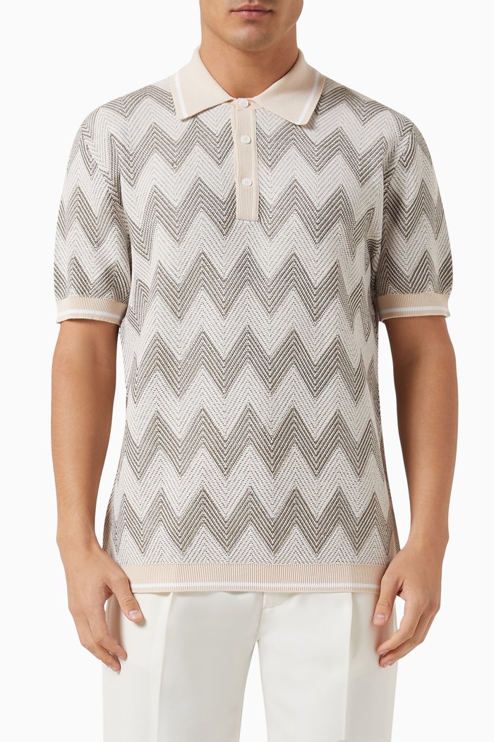 

Zigzag Polo Shirt in Slub-knit, Neutral