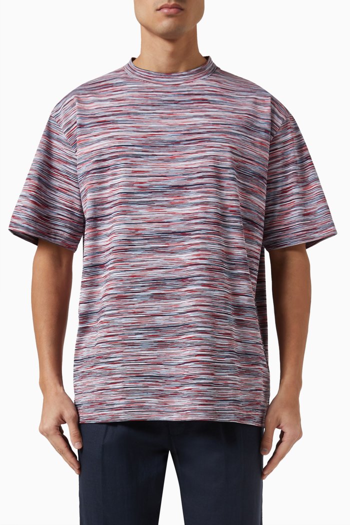 

Striped Woven T-shirt in Cotton Jersey, Red