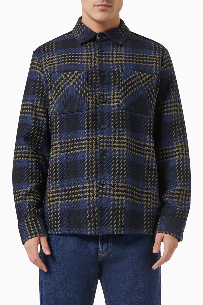 Ashby Check Whiting Overshirt in Cotton, Black