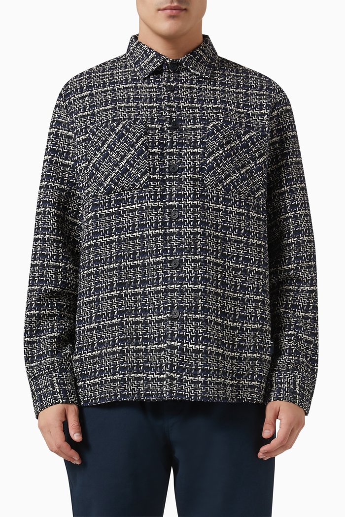Eden Check Whiting Overshirt in Cotton, Blue