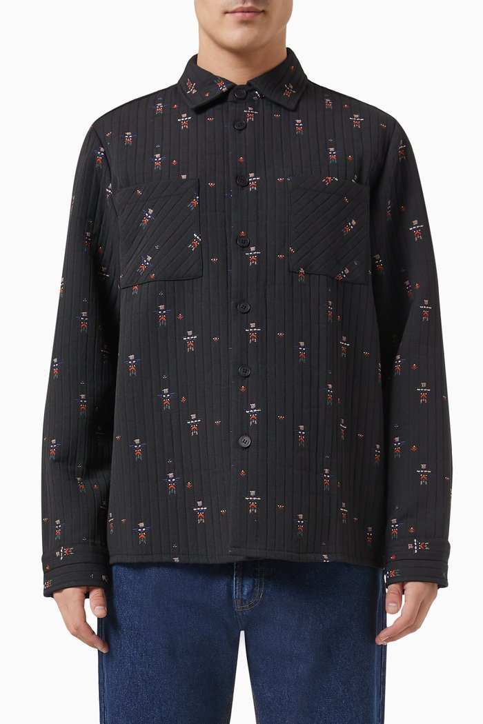 

Quilted Totem Whiting Overshirt in Cotton-blend, Black