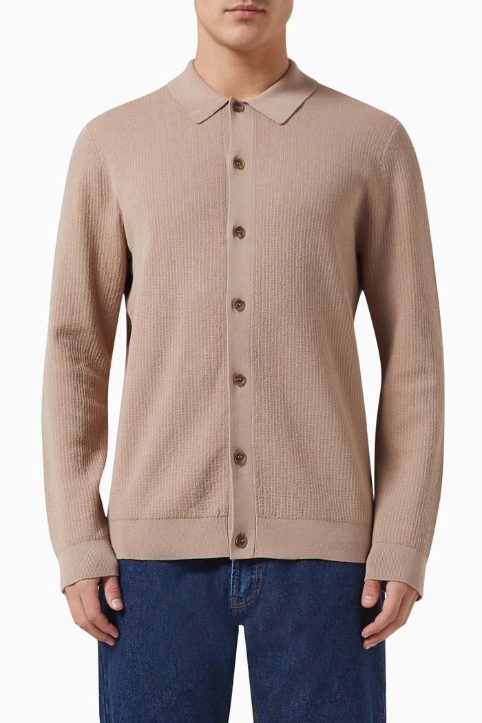 Tristan Ribbed Shirt in Cotton, Brown