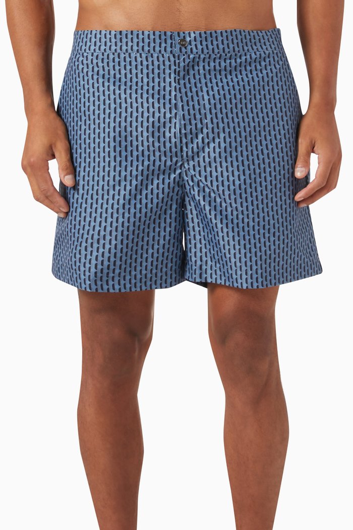 

Cosmo Printed Swim Shorts in Recycled Nylon, Blue