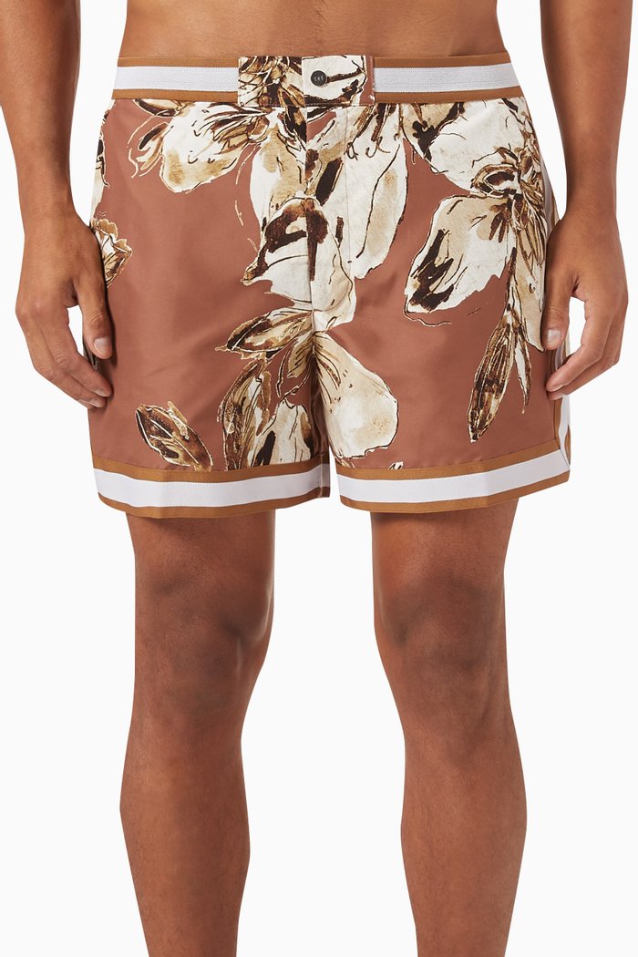 

Hopper Floral Swim Shorts in Recycled Nylon, Brown