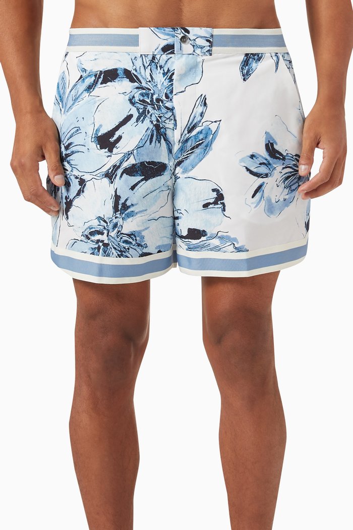 

Hopper Floral Swim Shorts in Recycled Nylon, Blue