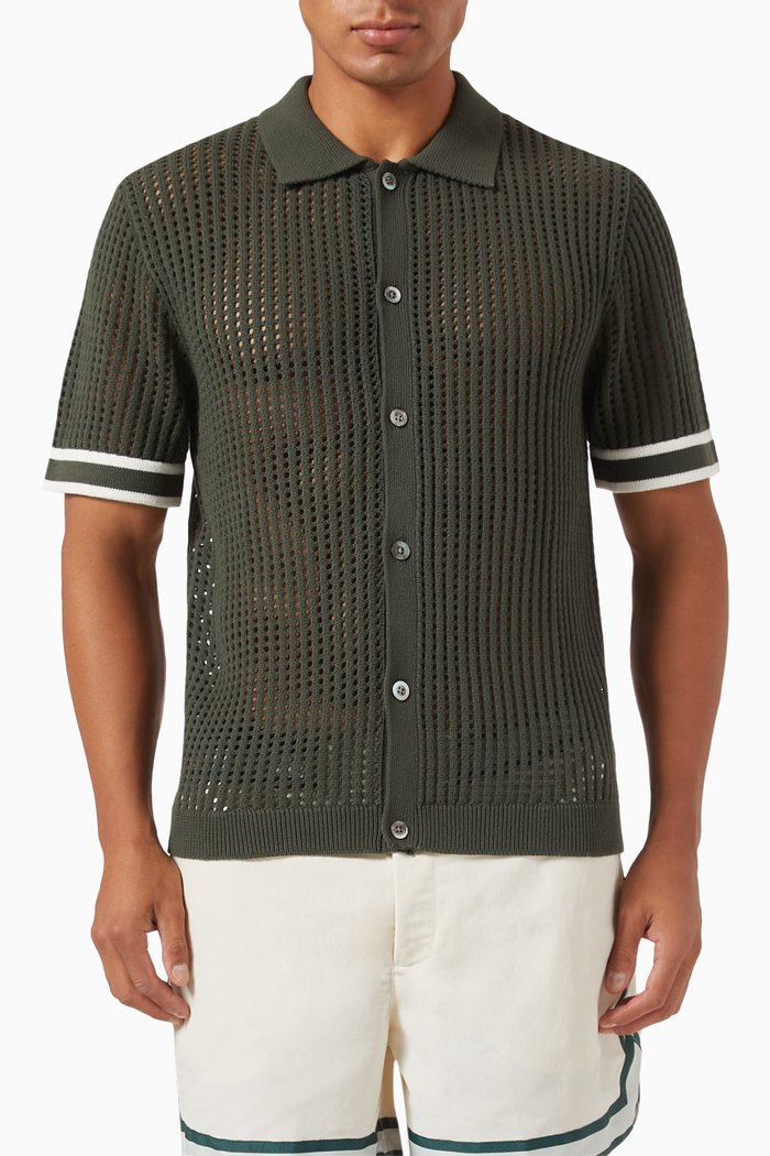 

Elias Polo Shirt in Crochet Knit, Green