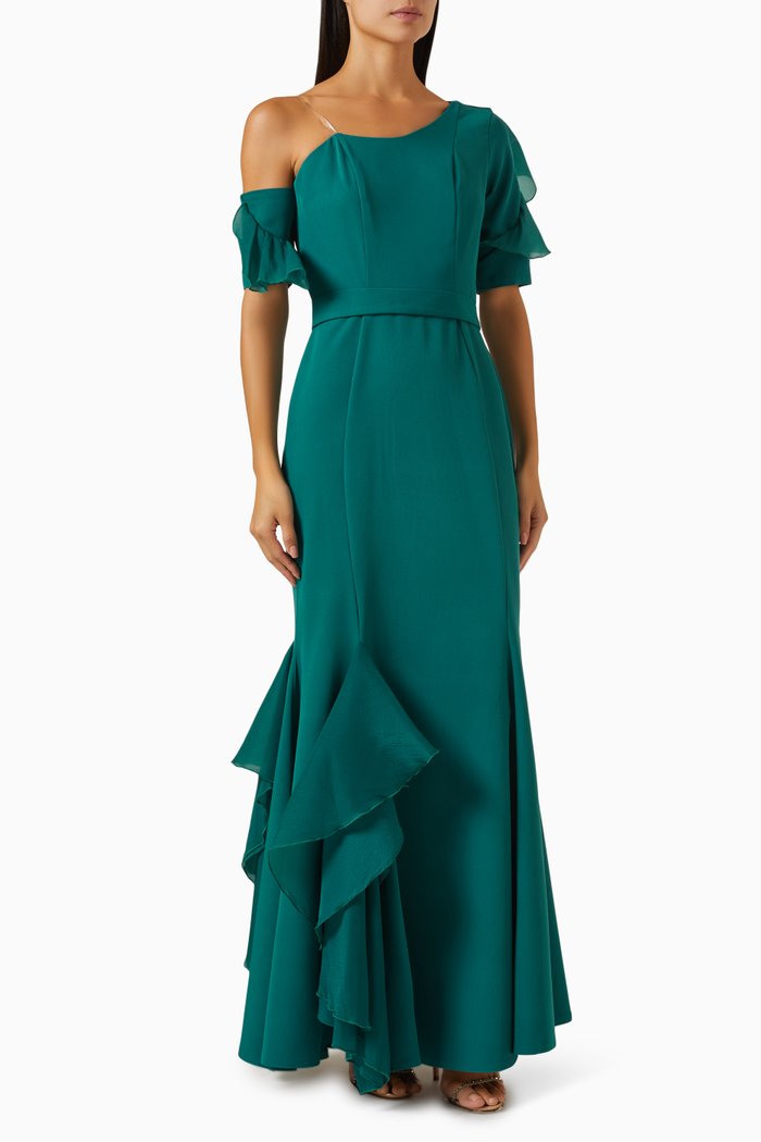 

Ruffle One-shoulder Maxi Dress, Green
