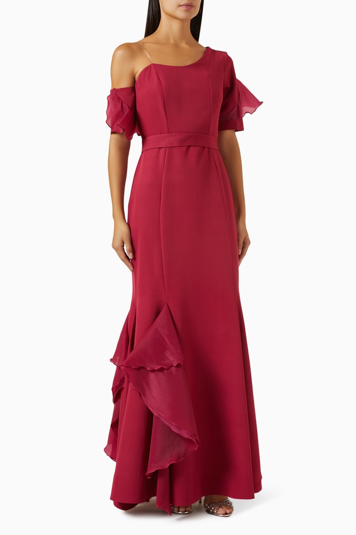 

Ruffle One-shoulder Maxi Dress, Pink