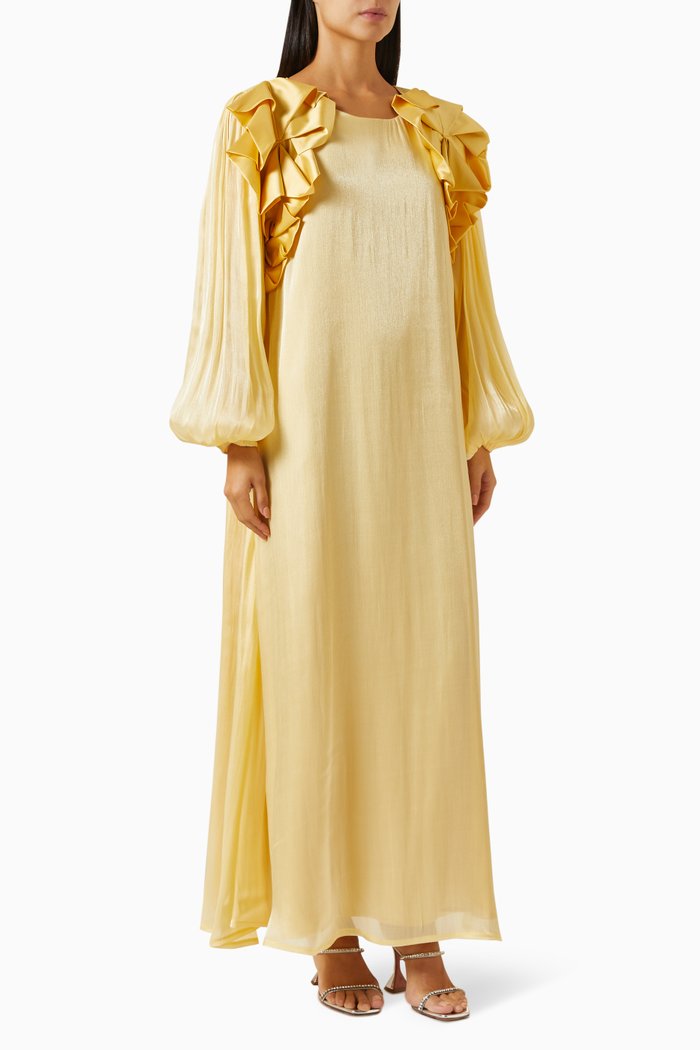

Ruffle Maxi Dress in Satin, Yellow