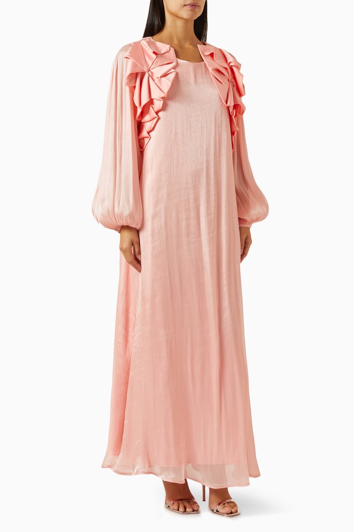 

Ruffle Maxi Dress in Satin, Pink