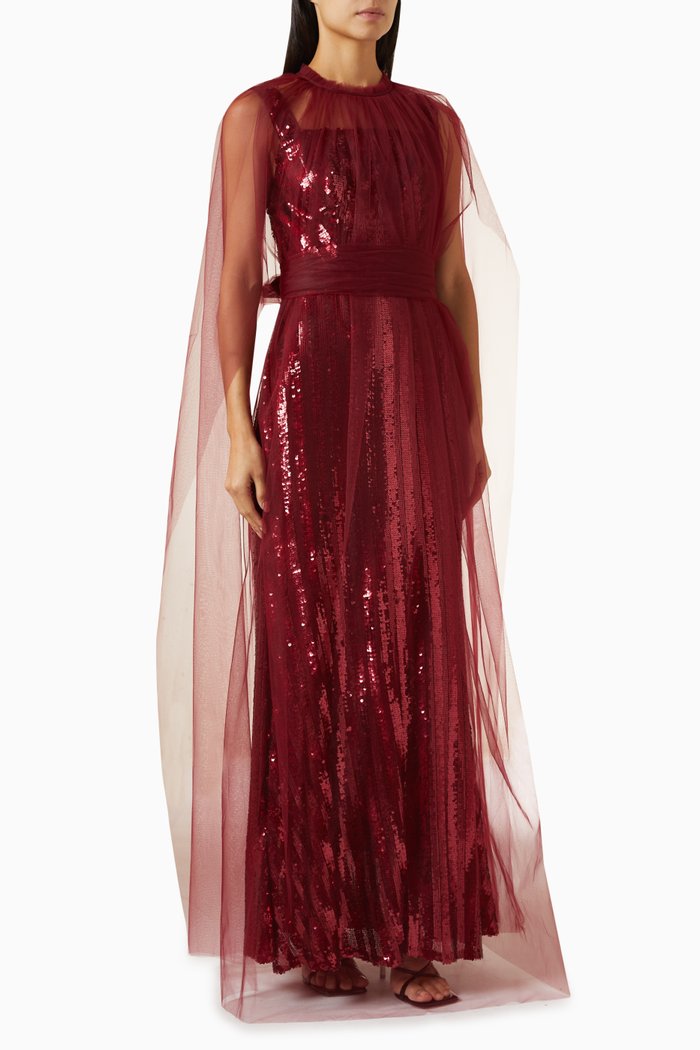 

Maxi Dress & Cape in Sequin & Tulle, Red