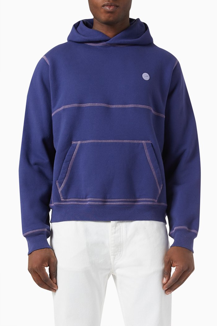 

Contrast Stitch Hoodie in Fleece, Blue