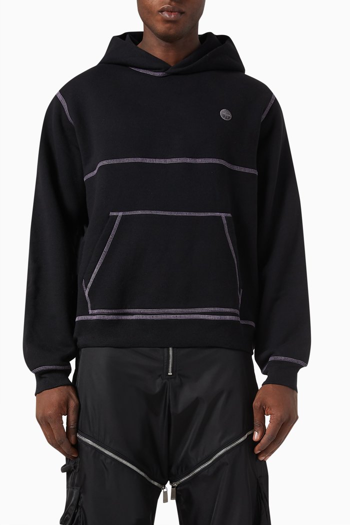 

Contrast Stitch Hoodie in Fleece, Black