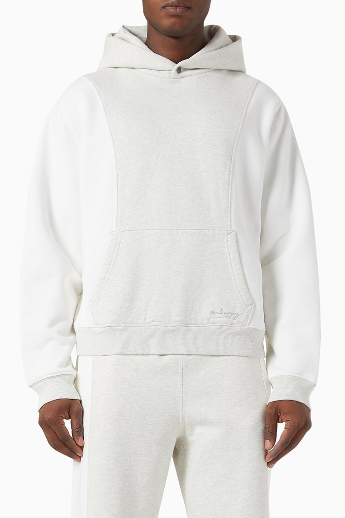

Panelled Snap Hoodie in Fleece, Grey