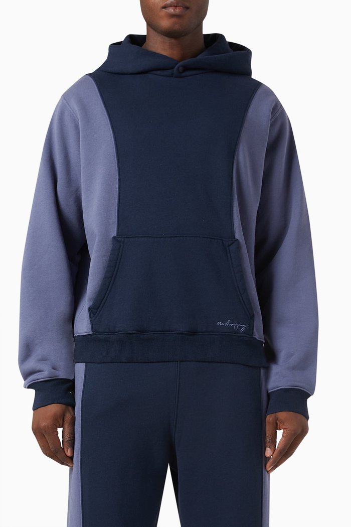 

Panelled Snap Hoodie in Fleece, Blue