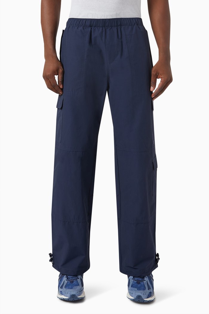 Straight Leg Cargo Pants in Cotton, Blue