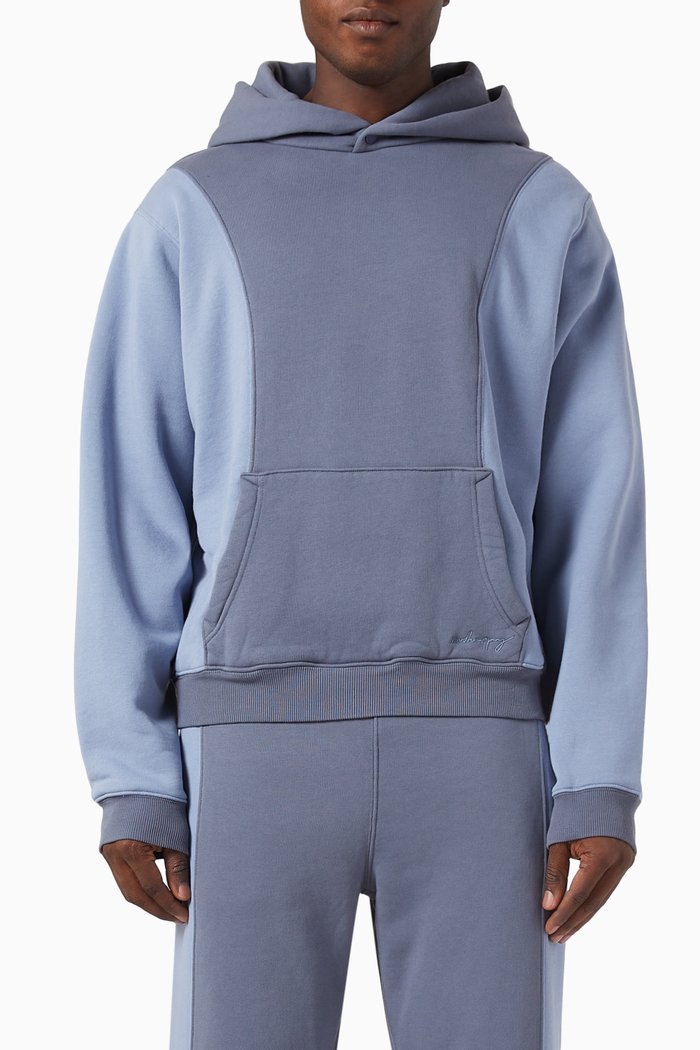 

Panelled Snap Hoodie in Fleece, Blue