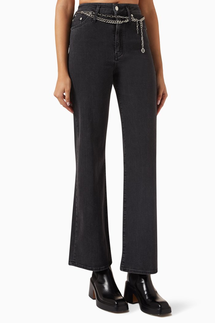 

Chain Belt Wide-leg Jeans in Denim, Black