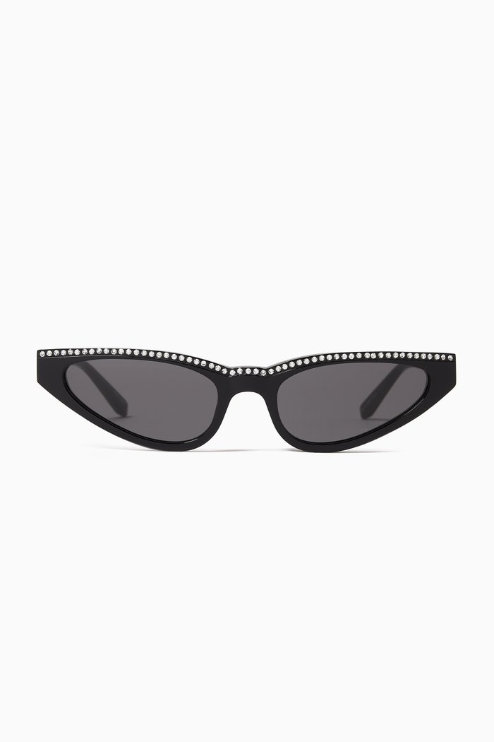 Crystal-embellished Cat-eye Sunglasses in Acetate, Black