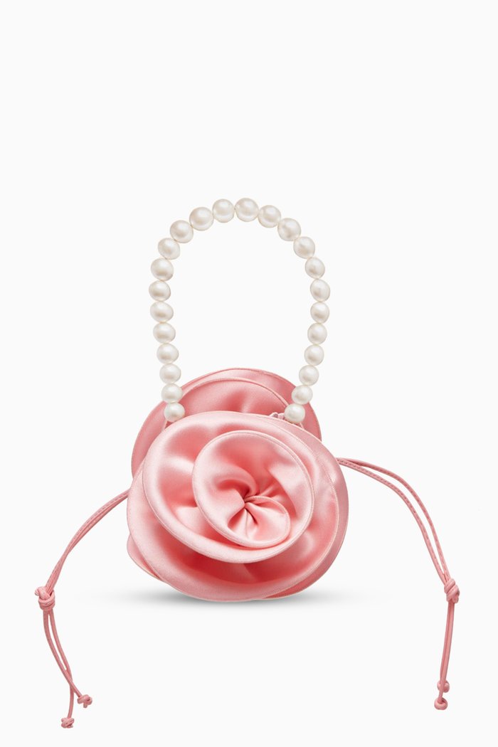 

Small Pearl Magda Bag in Satin, Pink