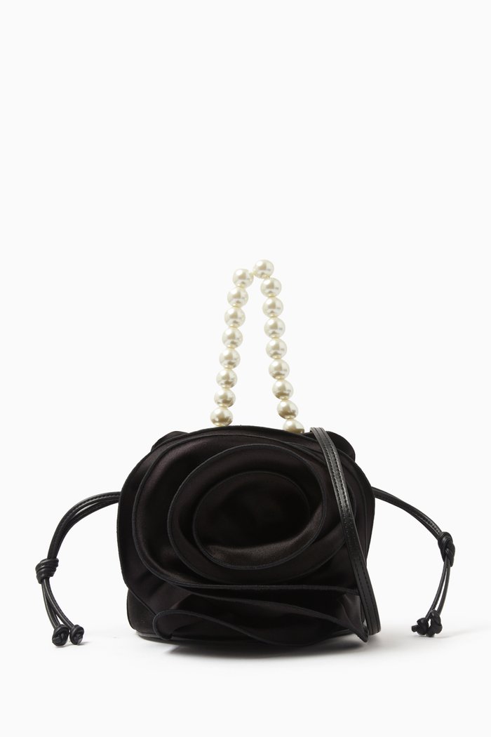 

Medium Magda Pearl Bag in Silk-blend Satin, Black