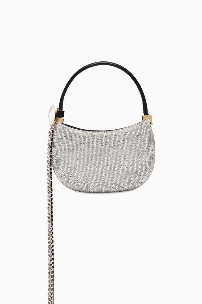 

Micro Vesna Beaded Bag in Leather, Silver
