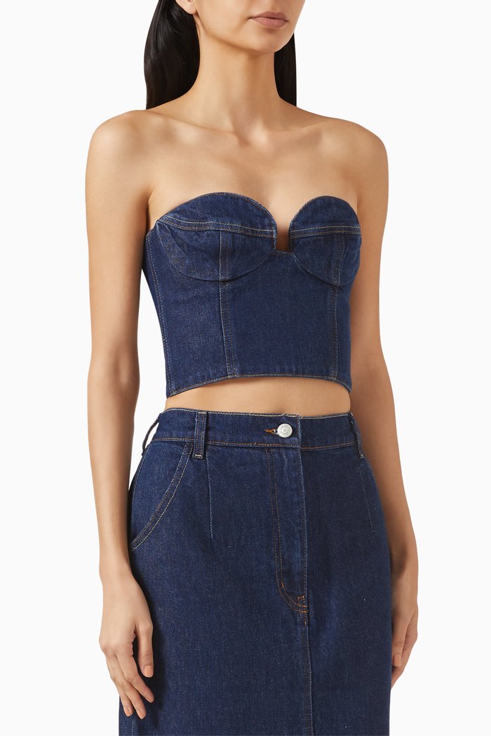 Corset Crop Top in Denim, Blue