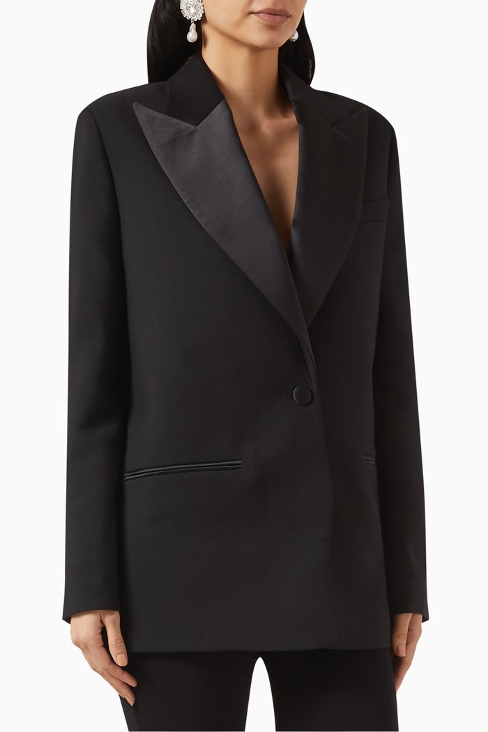 

Tailored Oversized Blazer in Wool, Black