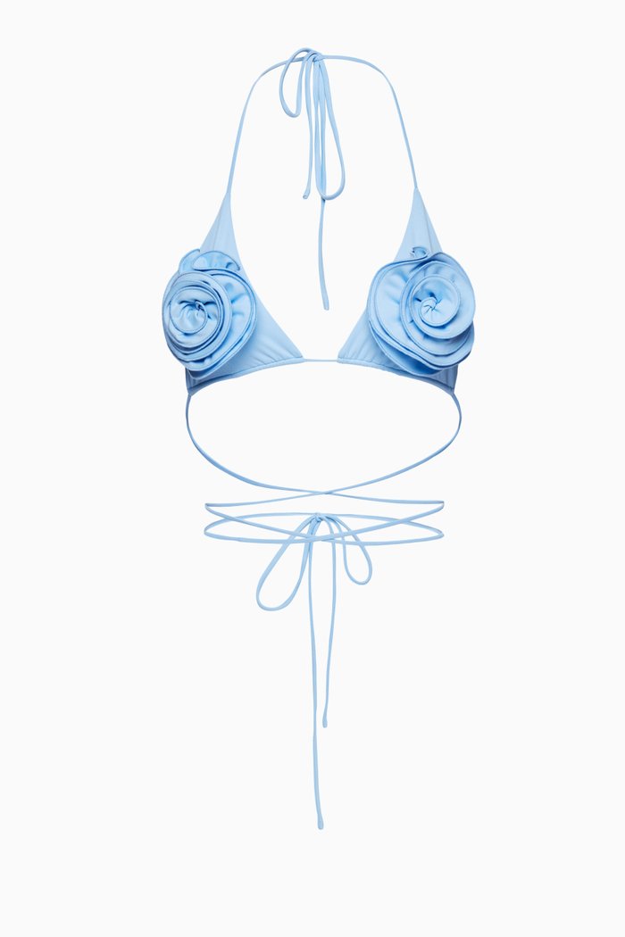 

Roses Triangular Bikini Bra in Nylon, Blue