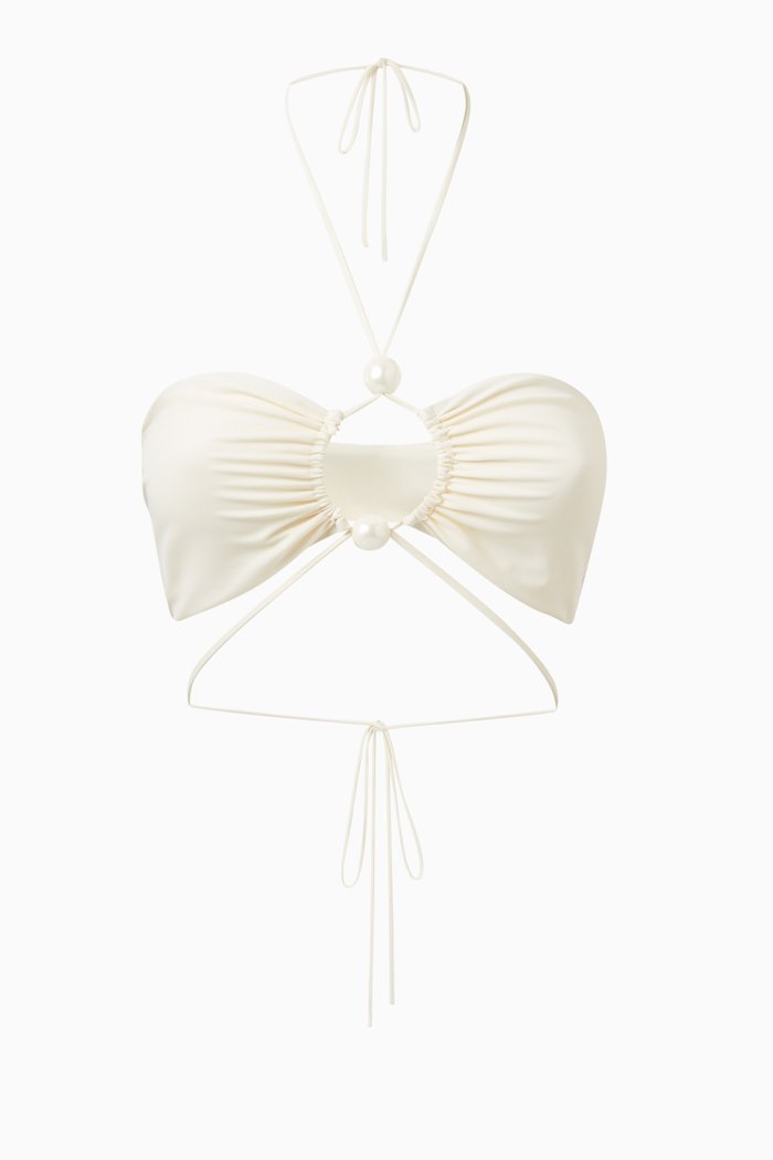 

Pearl-embellished Bikini Top, Neutral
