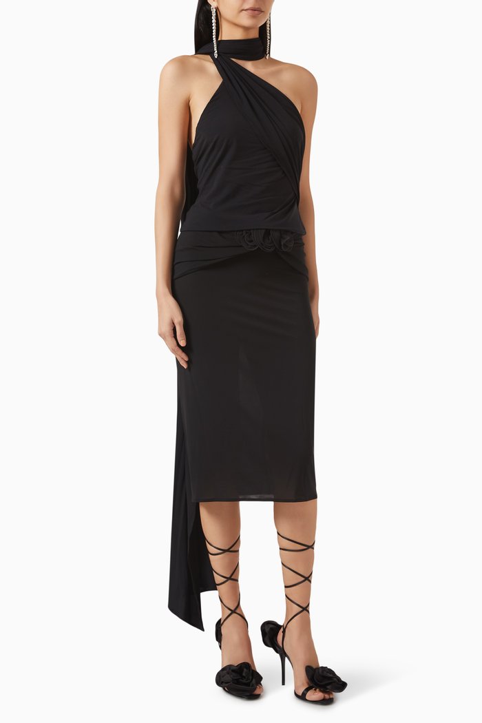 Jersey Wrap Neck Top, Black