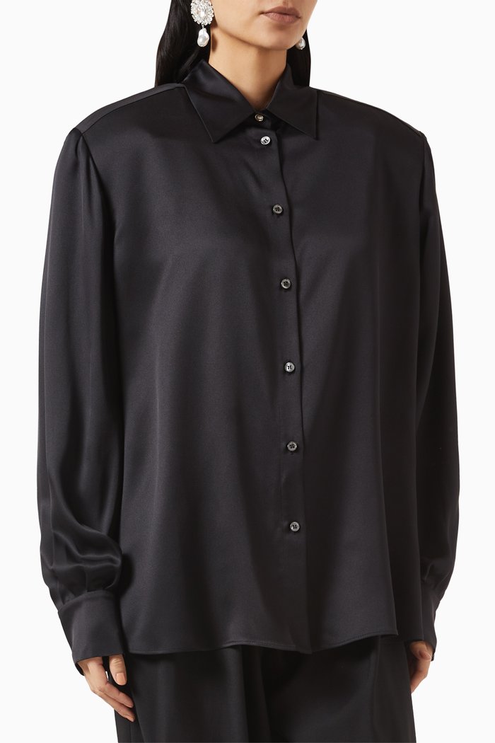 

Padded-shoulder Shirt in Silk, Black